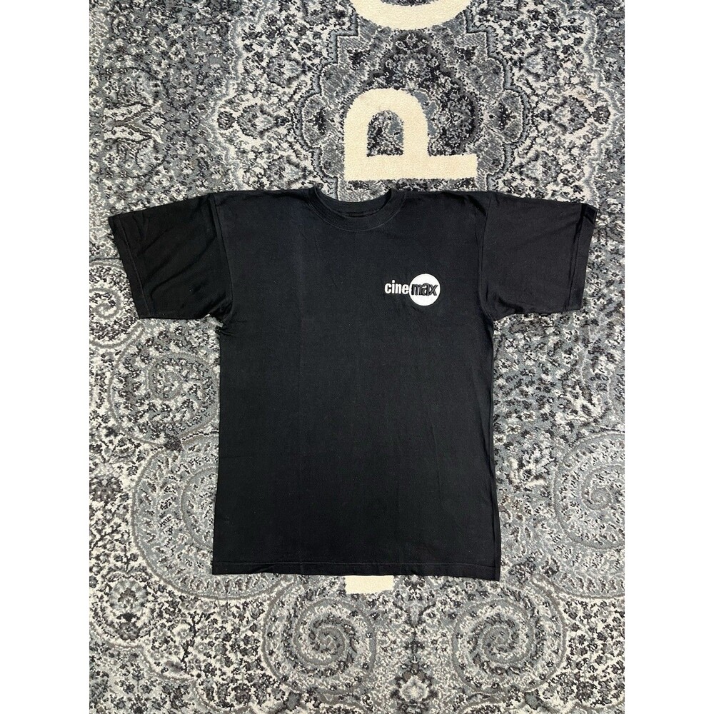 Vintage Mark Athletic 90s Cinemax Films Tshirt Size Large Embroidered Black